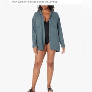 RVCA WOMEN'S SOLSTICE BUTTON - UP COVERUP.  GREY. SIZE SMALL.
